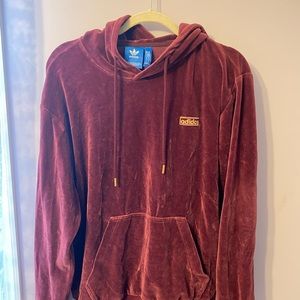 Adidas burgundy and gold velour hoodie